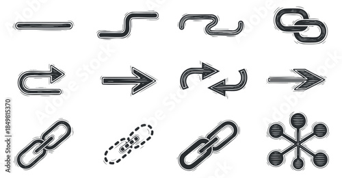 A set of link and arrow icons in modern minimalist vector style, suitable for user interface design and web applications