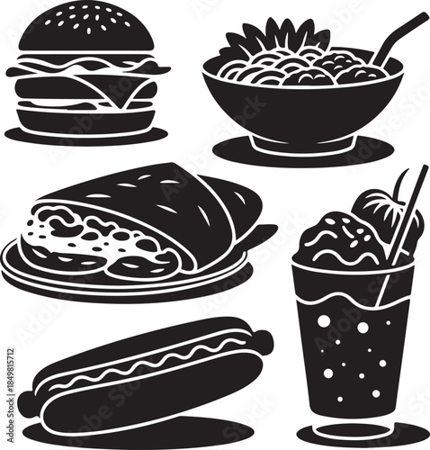 “Uncommon Food Silhouette Collection – Minimalist Black & White Food Icons”