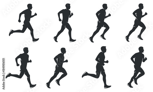 A collection of running silhouettes in black vector style, ideal for fitness and sports-related designs