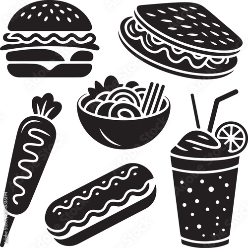 “Uncommon Food Silhouette Collection – Minimalist Black & White Food Icons”
