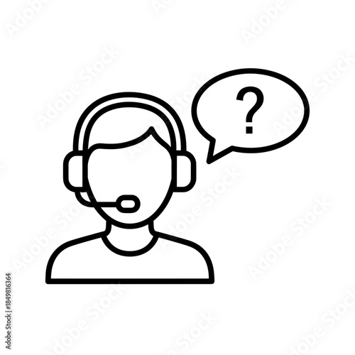 Customer support agent with headset asking questions in illustration  
