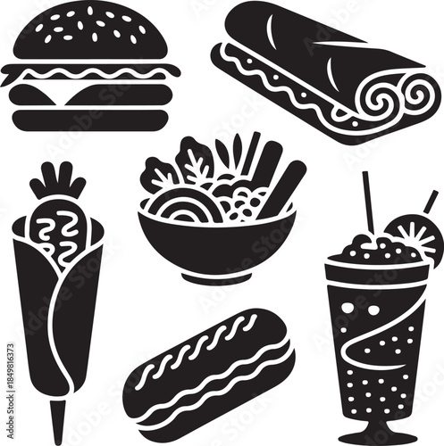“Uncommon Food Silhouette Collection – Minimalist Black & White Food Icons”