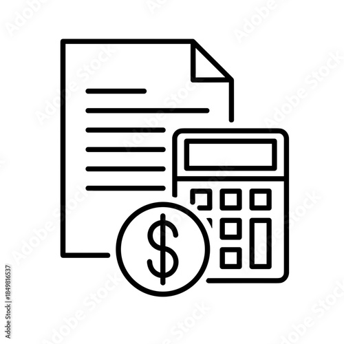 Budget planning document with calculator and dollar coin outline  