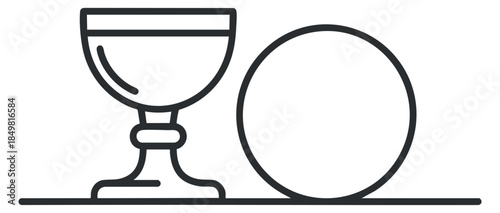 A minimalist outline illustration of a cup and a round ball in black vector style, ideal for modern graphic design