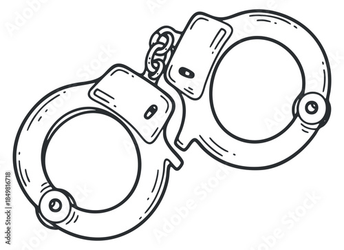 A pair of handcuffs in a black outline vector style, suitable for law enforcement and security-related designs