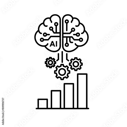 AI and machine learning concept with brain and growth chart illustration  