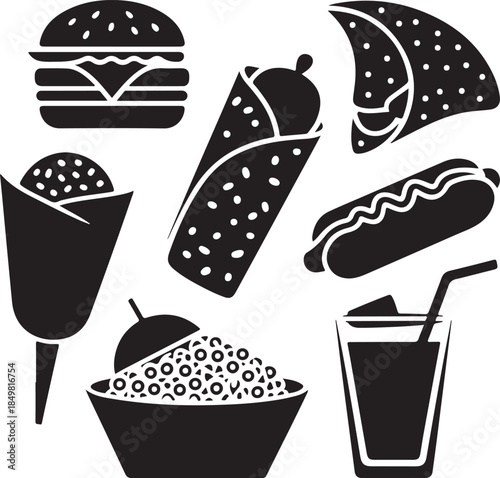 “Uncommon Food Silhouette Collection – Minimalist Black & White Food Icons”