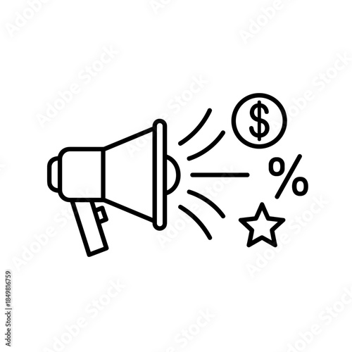 Advertising campaign concept with megaphone and elements of promotion  