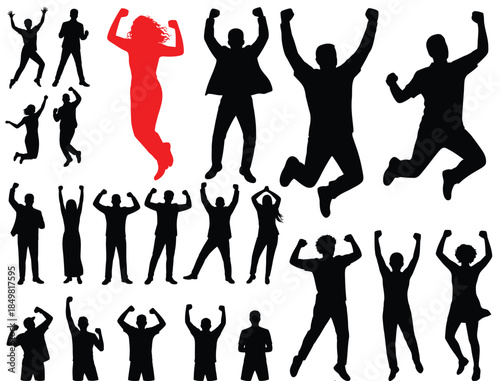 Jumping People Silhouettes Set with Celebration and Dance Poses