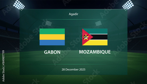 Gabon vs Mozambique, Football scoreboard broadcast graphic soccer