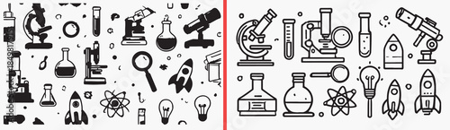 science doodle icons vector, laboratory equipment clipart, chemistry doodle svg, hand drawn science illustration, lab tools graphics, black science sketches, education doodle art, scientific symbols s