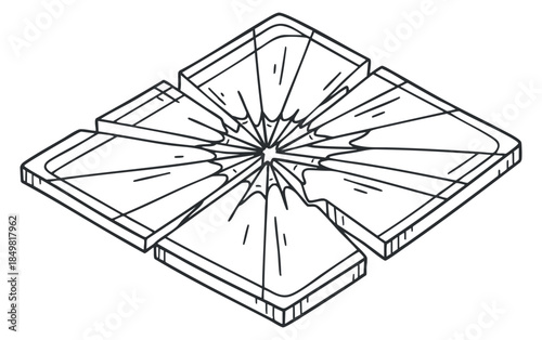 A shattered glass design featuring broken fragments in a minimalist outline vector style, ideal for creative projects and graphics