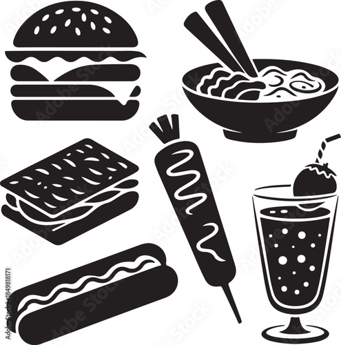 “Uncommon Food Silhouette Collection – Minimalist Black & White Food Icons”