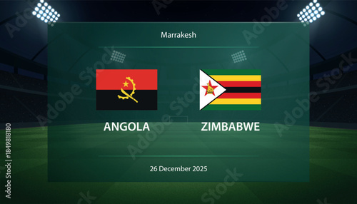 Angola vs Zimbabwe, Football scoreboard broadcast graphic soccer