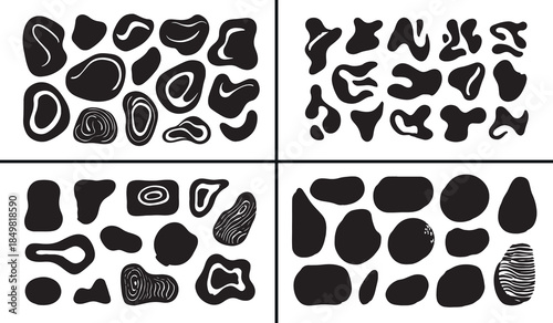 abstract organic shapes, blob pattern clipart, modern abstract forms, hand drawn shape doodles, minimal organic design, black white abstract clipart, printable abstract elements, shape illustration pa