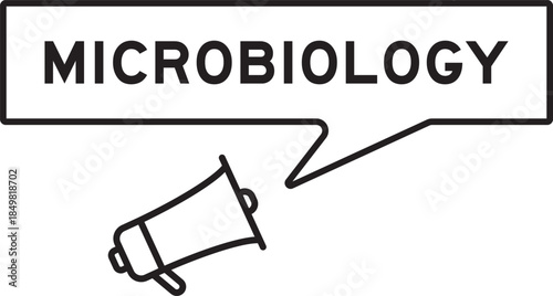 Megaphone icon with speech bubble in word microbiology on white background