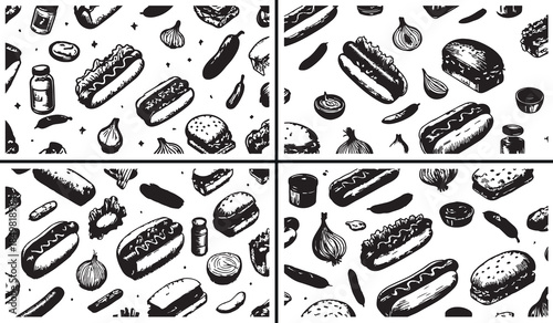 bread doodle clipart, bakery pattern illustration, bread loaf sketch, pastry food doodles, hand drawn bakery art, black white bread clipart, printable food patterns, bakery seamless design, bread illu