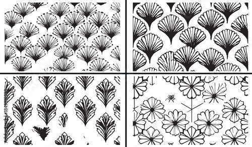botanical fan clipart, floral leaf illustration, decorative plant shapes, hand drawn botanical art, nature floral elements, black white botanical clipart, printable plant designs, ornamental leaf pack