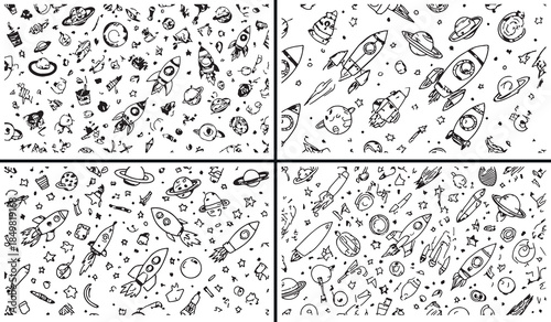 pattern doodle clipart, seamless doodle designs, cute repeat illustrations, hand drawn pattern art, playful doodle textures, black white pattern clipart, printable seamless patterns, surface design do