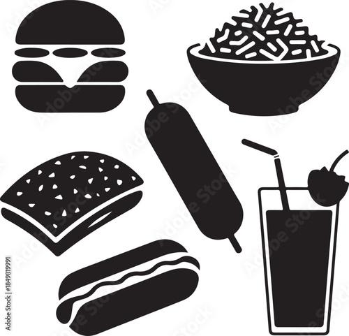 “Uncommon Food Silhouette Collection – Minimalist Black & White Food Icons”