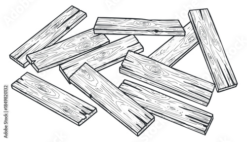 A set of wooden planks in outline vector style, ideal for construction and woodworking projects