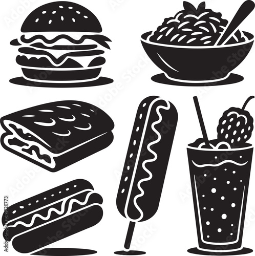 “Uncommon Food Silhouette Collection – Minimalist Black & White Food Icons”