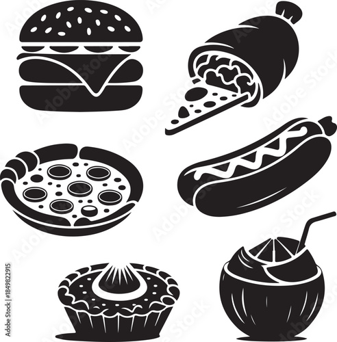 “Uncommon Food Silhouette Collection – Minimalist Black & White Food Icons”