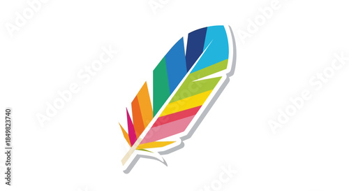 Stylized avian feather with vivid chromatic segments against a pure white backdrop
