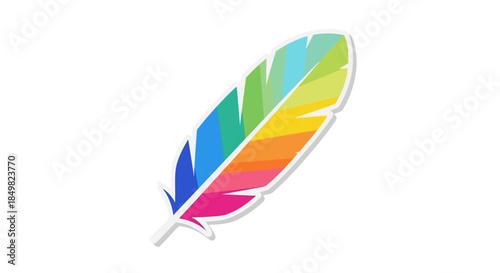 Colorful feather symbol isolated on white background represents creativity and design thinking for