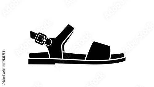 Black Sandal with Buckle and Strap.