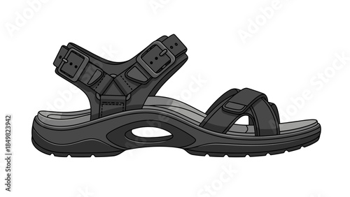 Black Sandal with Adjustable Straps.