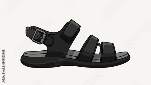 Black Sandal with Strap and Buckle 1.