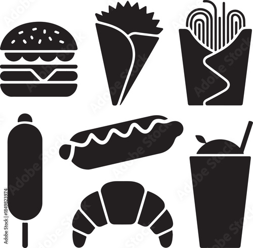 “Uncommon Food Silhouette Collection – Minimalist Black & White Food Icons”