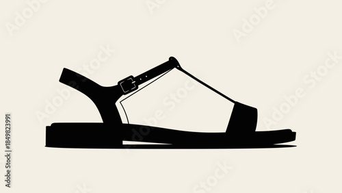 Black Sandal with Strap and Buckle.