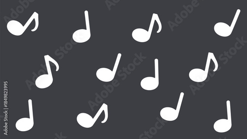 White musical notes on dark gray background