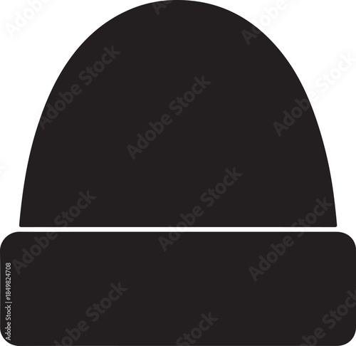 Simple black beanie hat icon representing winter clothing and cold weather accessory