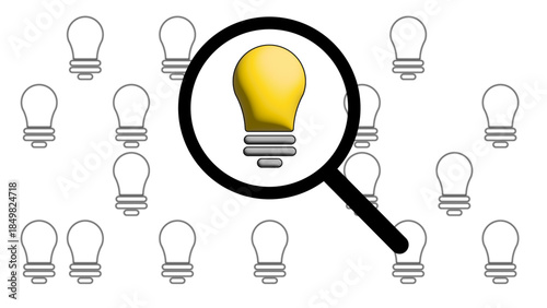 Bright Idea Search Concept With Magnifying Glass