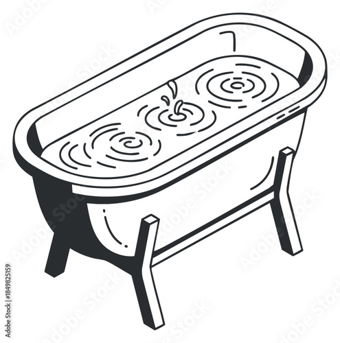 A minimalist outline illustration of a bathtub filled with water ripples in a clean vector style, ideal for home decor projects