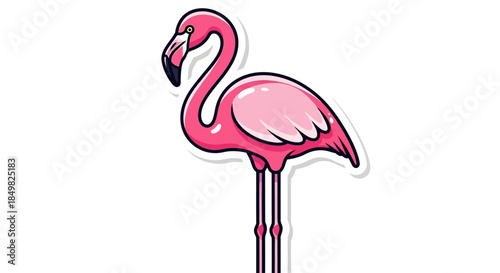 A vibrant pink flamingo illustration with detailed outlines on a clean white background