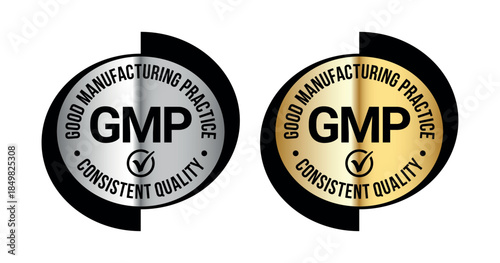 Round GMP certified badge for current good manufacturing practice labels