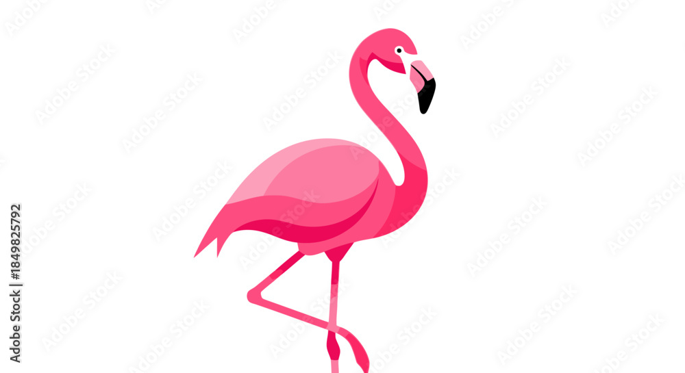 Fototapeta premium Graceful flamingo standing tall, a vivid pink illustration against a white backdrop showcasing