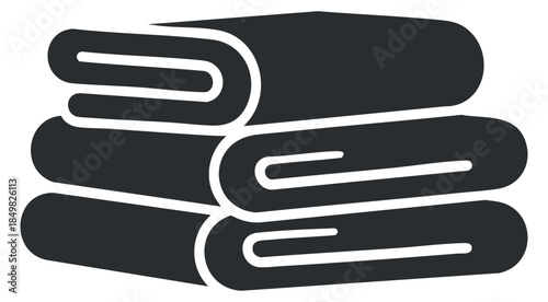 A stacked set of three folded towels in black and white outline vector style, perfect for spa and bathroom designs