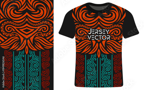 Vibrant Tribal Pattern T-Shirt and Apparel Design Template, Polynesian, Island cultural dress, winter sport fashion, modern stylish t shirt.
