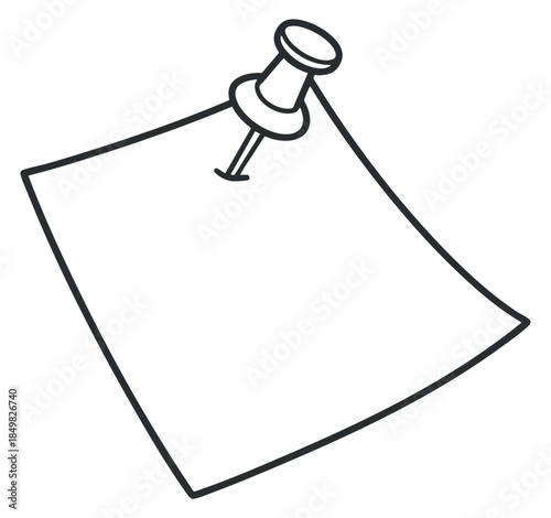 An outline illustration of a pinned paper note with a pushpin in minimalist vector style, suitable for office and organizational projects