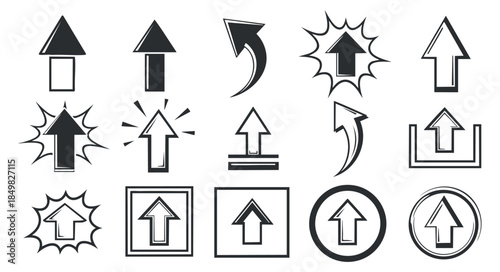 A collection of upward pointing arrows in various styles, including outlines and shapes, ideal for navigation and interface design