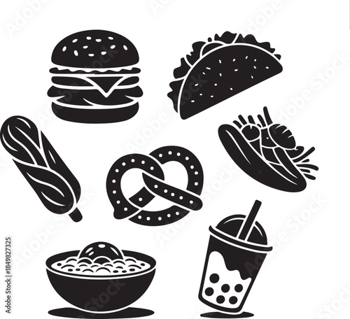 “Uncommon Food Silhouette Collection – Minimalist Black & White Food Icons”