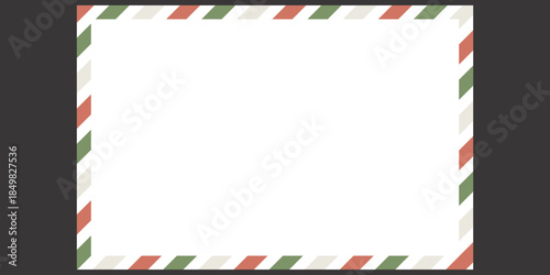 Christmas Envelope with framed images and stripes.International vintage letter border. Empty classic postal frame. Vector illustration