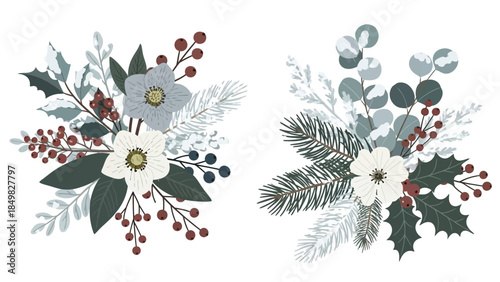 Christmas Floral Arrangements with Holly and Flowers.