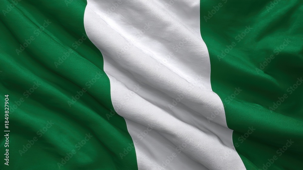 Obraz premium Nigerian flag waving in the wind outside during a sunny day representing national pride and identity