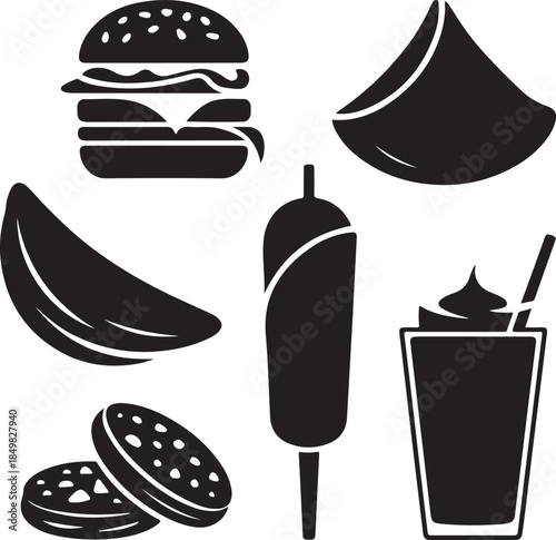 “Uncommon Food Silhouette Collection – Minimalist Black & White Food Icons”